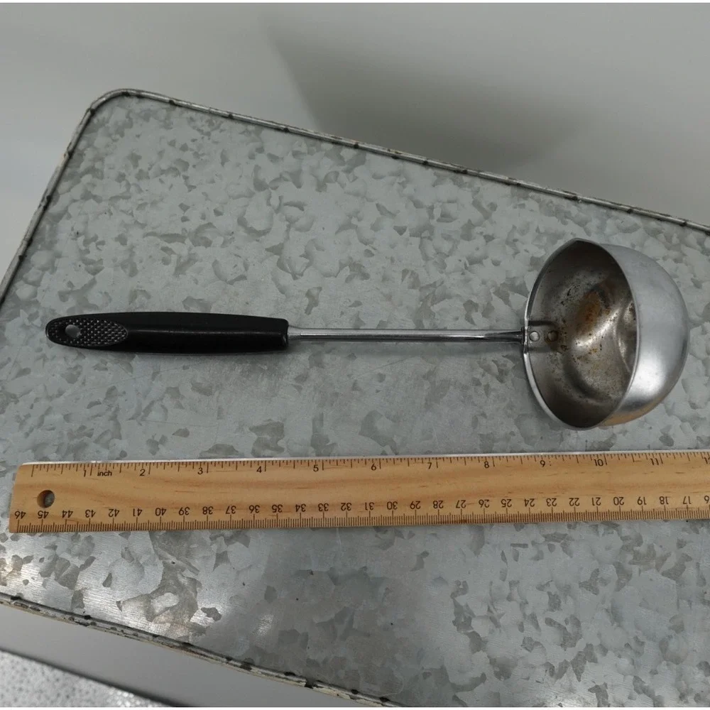 Vintage EKCO Chromium Plated Soup Ladle Black Handle‎ Made in USA Pour Spout